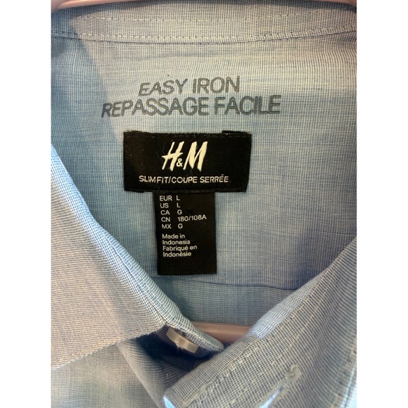 HM Mens Light Blue Easy Iron Slim Fit Long Sleeve Button Down Dress Shirt Large - Picture 5 of 5